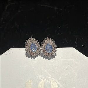 Bomb Party Elegant Silver and Blue Teardrop Earrings